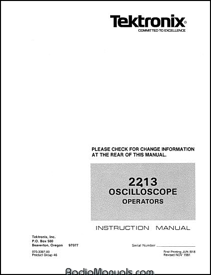 Tektronix 2213 Operators Manual - Click Image to Close